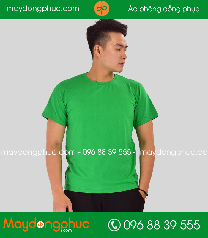 Áo phông cổ tròn đồng phục màu xanh lá